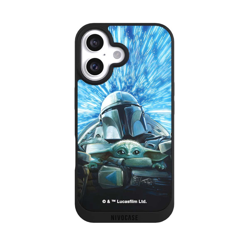 iPhone 16 NIVOpure Grogu und Mando fliegen blau