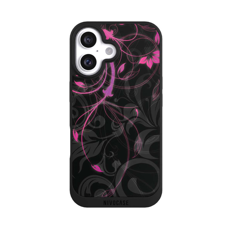 iPhone 16 NIVOpure Schwarze und rosa Herbstblumen