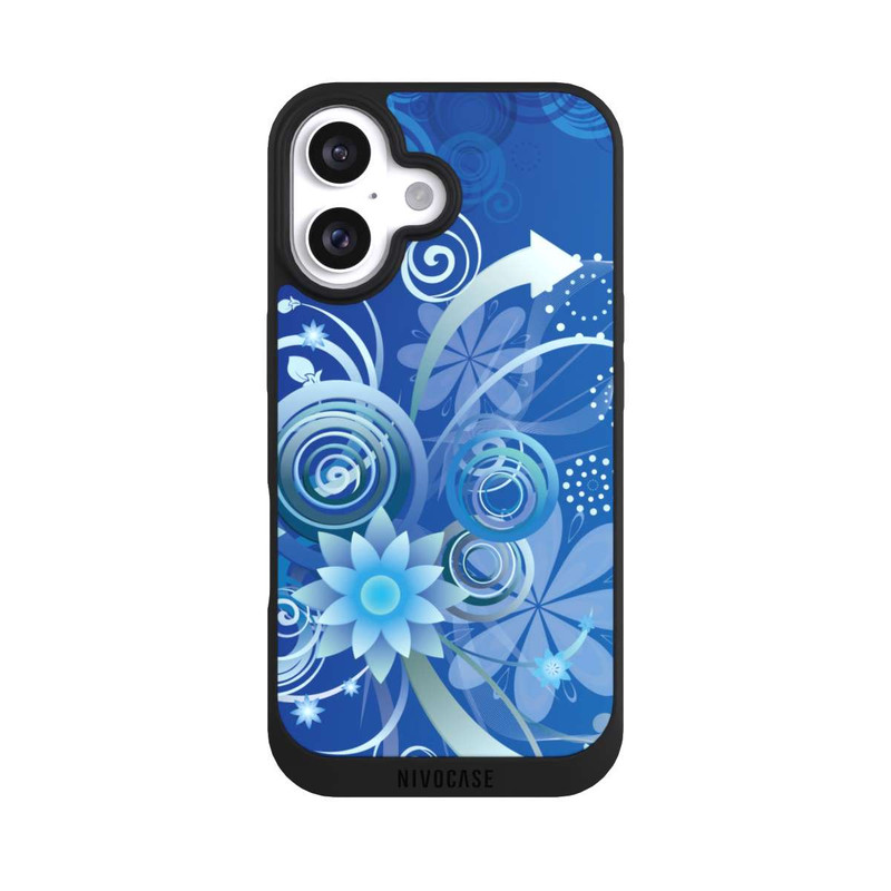 iPhone 16 NIVOpure Blumen und Wirbel blau