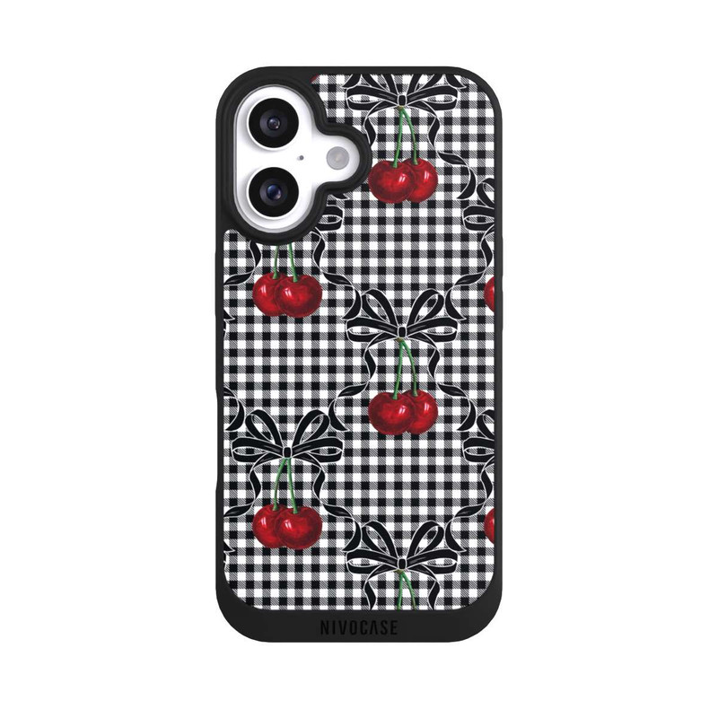 iPhone 16 NIVOpure Kirschen Muster Schwarz