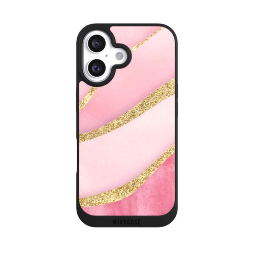 Apple iPhone 16 NIVOpure Pink Marble Goldprint Stripes