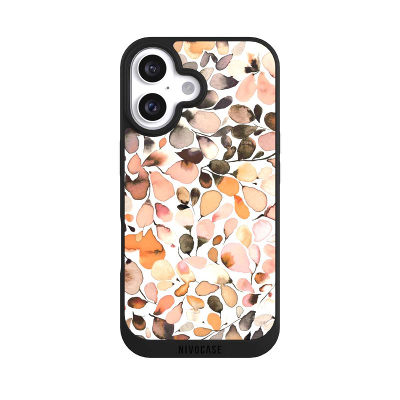 iPhone 16 NIVOpure Eucalyptus Watercolor Leaves Dark Brown Autumn