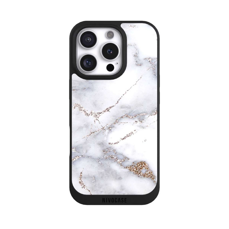 iPhone 16 Pro NIVOpure Silberglitzer Marmorlook