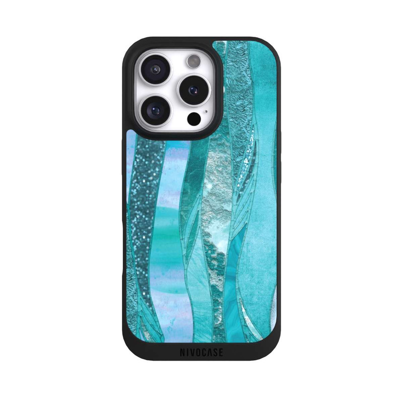iPhone 16 Pro NIVOpure Look pailleté glamour bleu