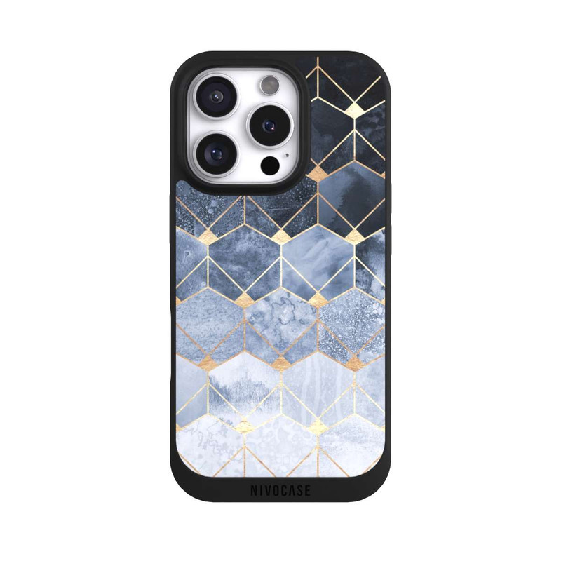 iPhone 16 Pro NIVOpure Impression Or Hexagones Bleus Et Diamants