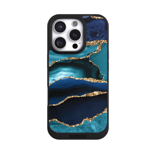 Apple iPhone 16 Pro NIVOpure Dark and Light Blue Marble Gold Glitter Look