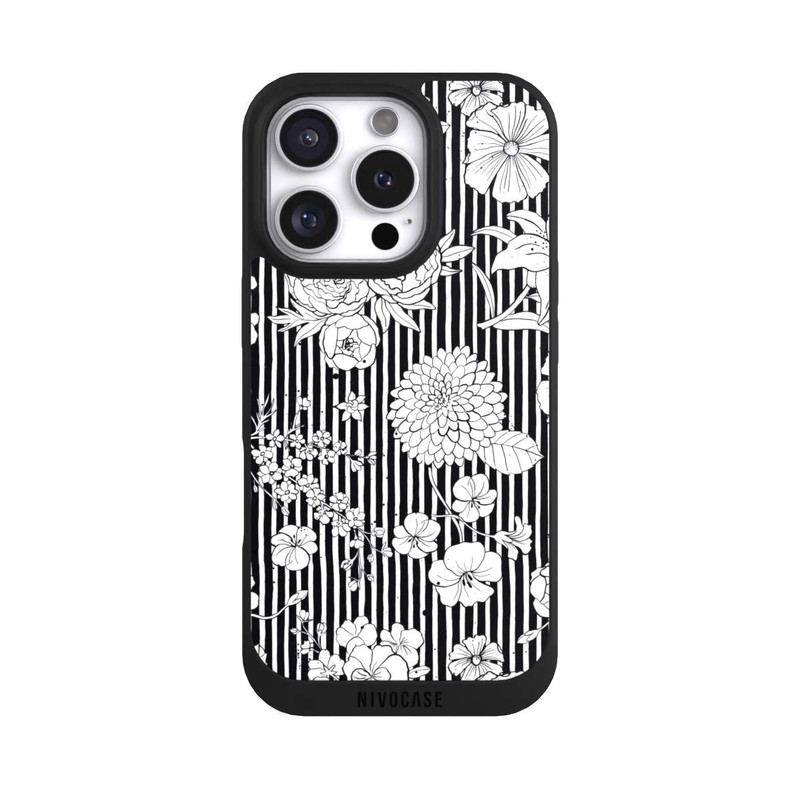 iPhone 16 Pro NIVOpure Flowers and Stripes Black and White