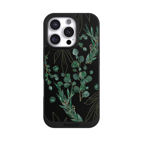 Apple iPhone 16 Pro NIVOpure Feuilles d'Eucalyptus Fond Noir