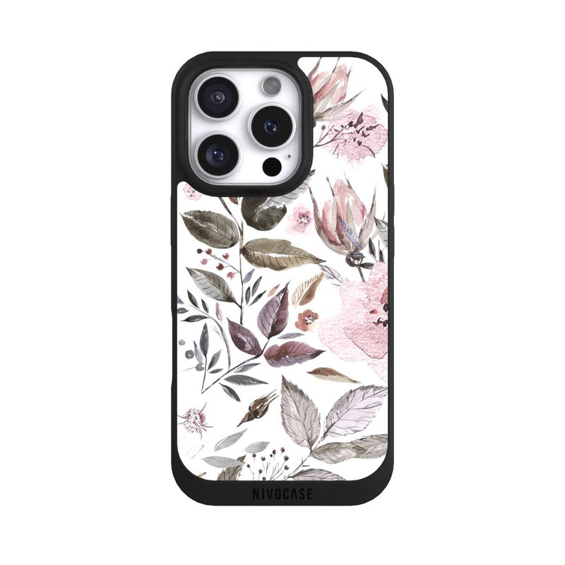 iPhone 16 Pro NIVOpure Aquarelle Fleurs Roses Brunes