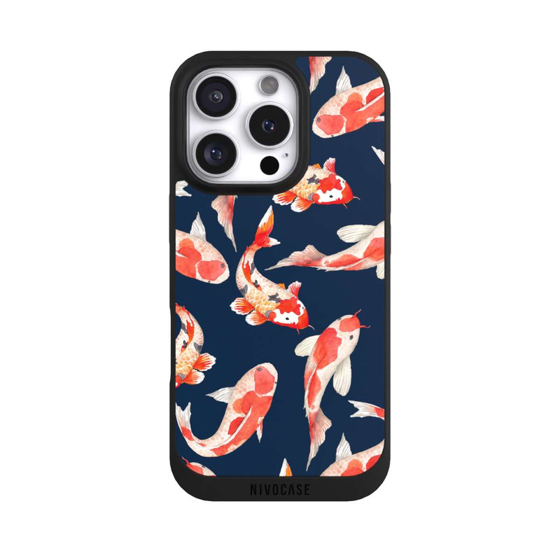 iPhone 16 Pro NIVOpure Poisson corail sur fond bleu