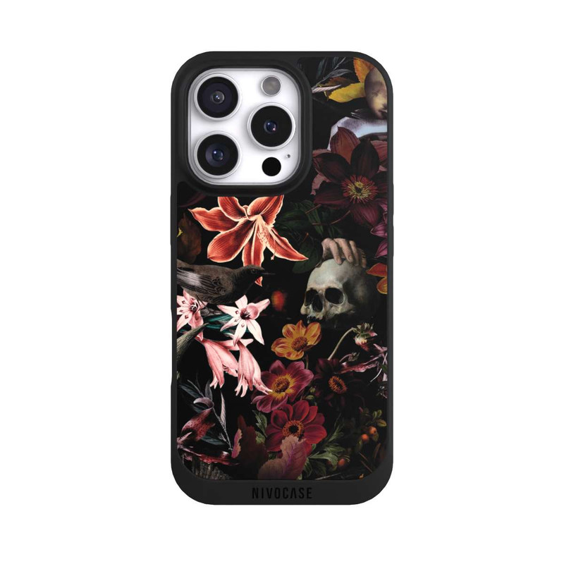 iPhone 16 Pro NIVOpure Skulls and Flowers on Dark Background
