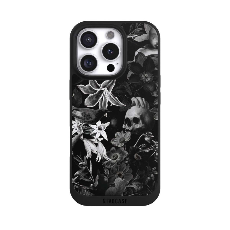 iPhone 16 Pro NIVOpure Skulls and Flowers on Black Background