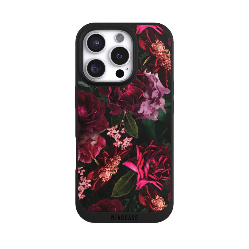 iPhone 16 Pro NIVOpure Fleurs rouge foncé et roses