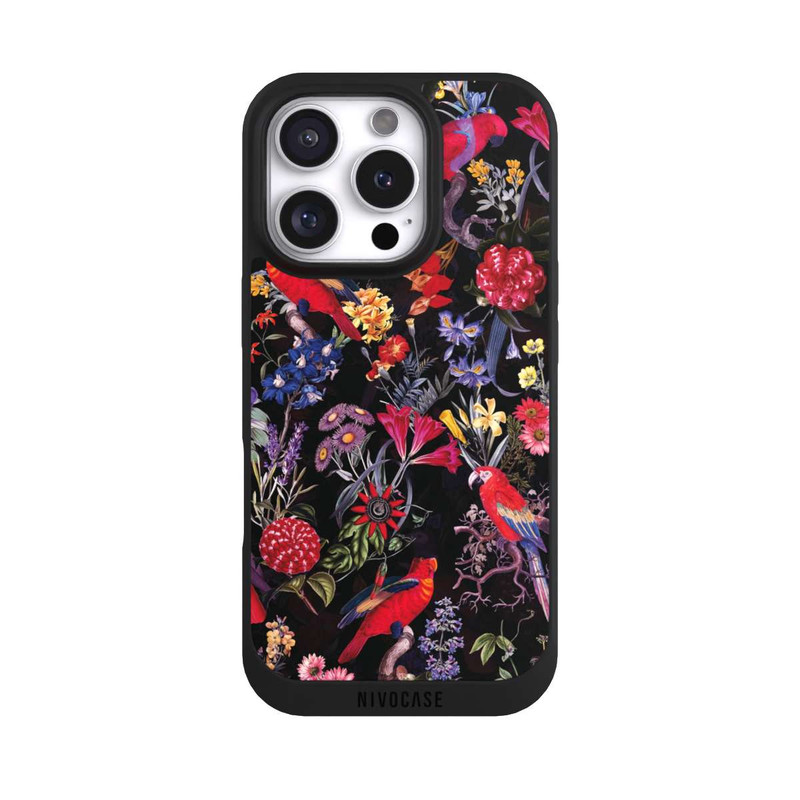 iPhone 16 Pro NIVOpure Fleurs sombres et perroquets