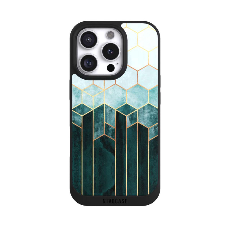 iPhone 16 Pro NIVOpure Blaugrüne Sechsecke