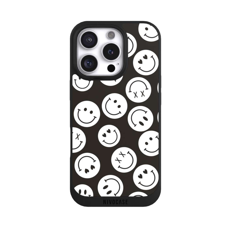 iPhone 16 Pro NIVOpure Smiles Emotes Pattern Black And White