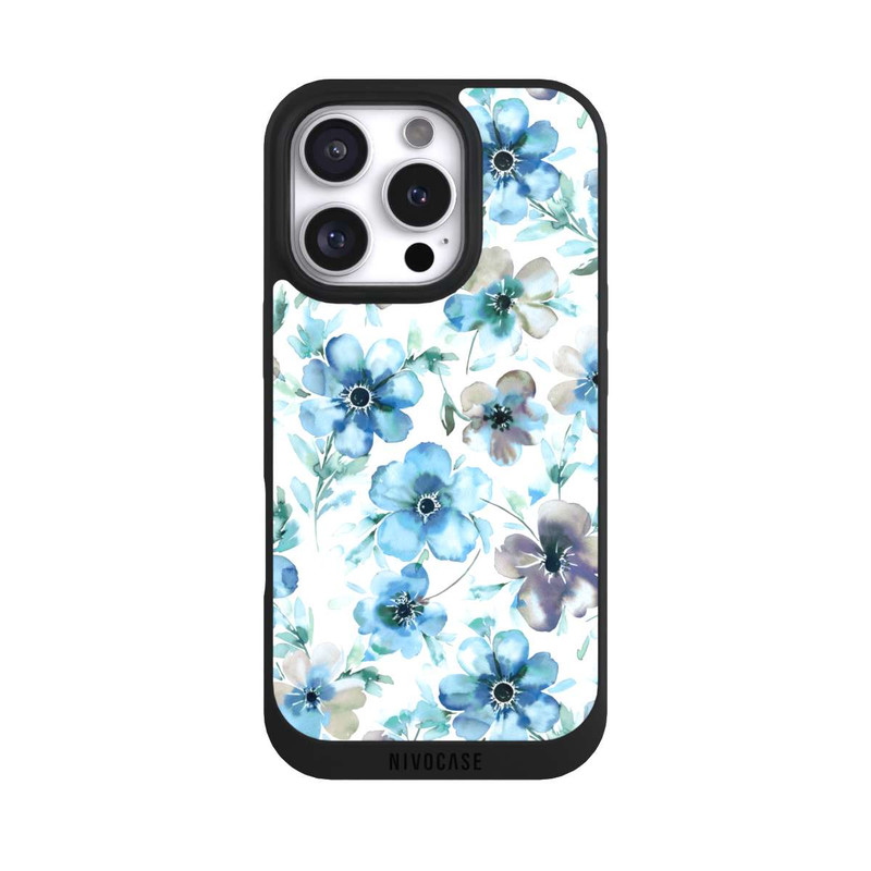 iPhone 16 Pro NIVOpure Motif de fleurs bleues Tendance