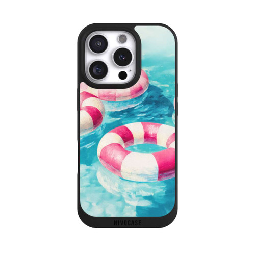 Apple iPhone 16 Pro NIVOpure Gestreifte Schwimmringe im Pool