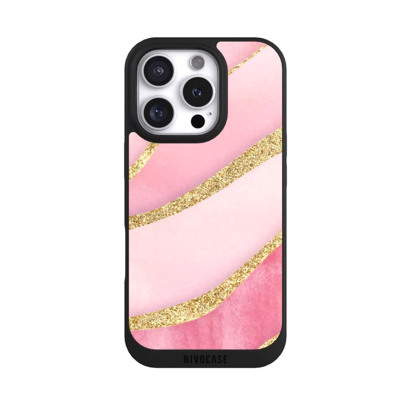 iPhone 16 Pro NIVOpure Pink Marble Goldprint Stripes