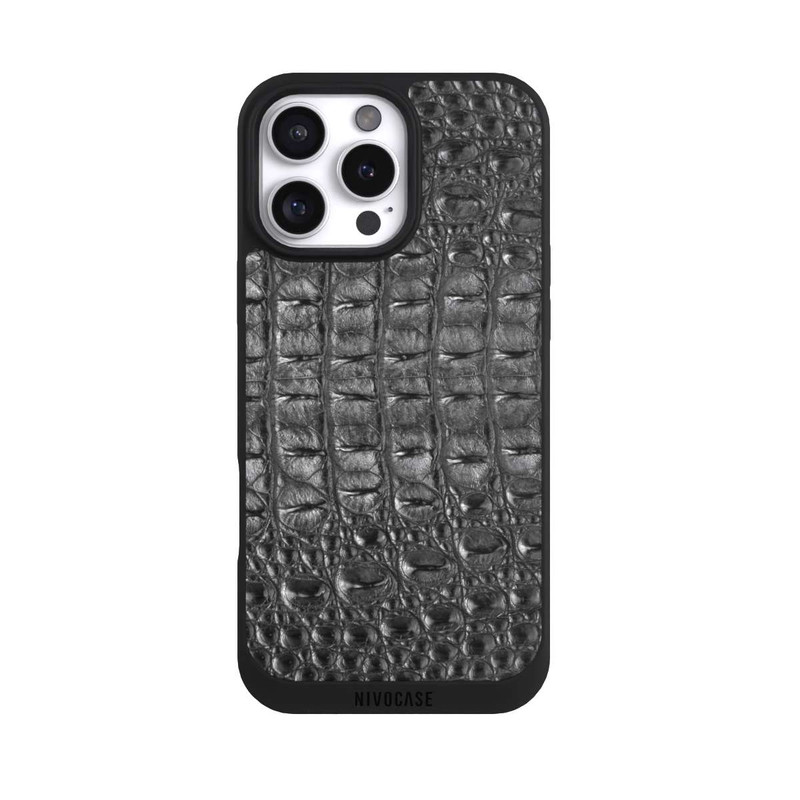 iPhone 16 Pro Max NIVOpure Kroko Grau Schwarz