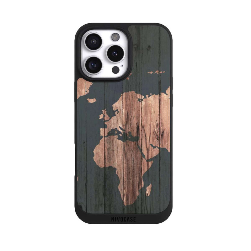 iPhone 16 Pro Max NIVOpure Carte du Monde Effet bois