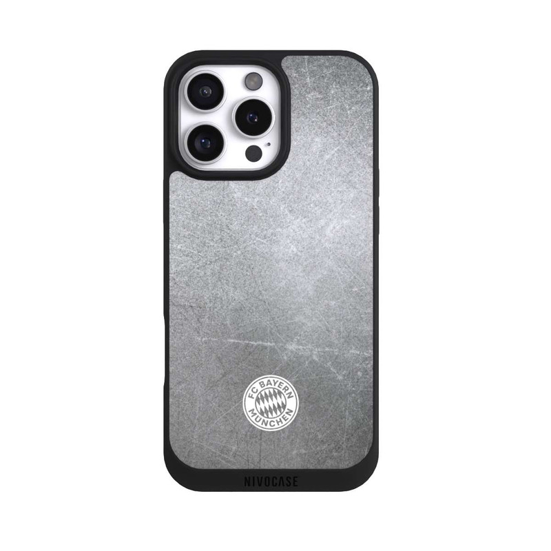iPhone 16 Pro Max NIVOpure Logo FCB Classique Petit - Blanc sur Fond Métallique