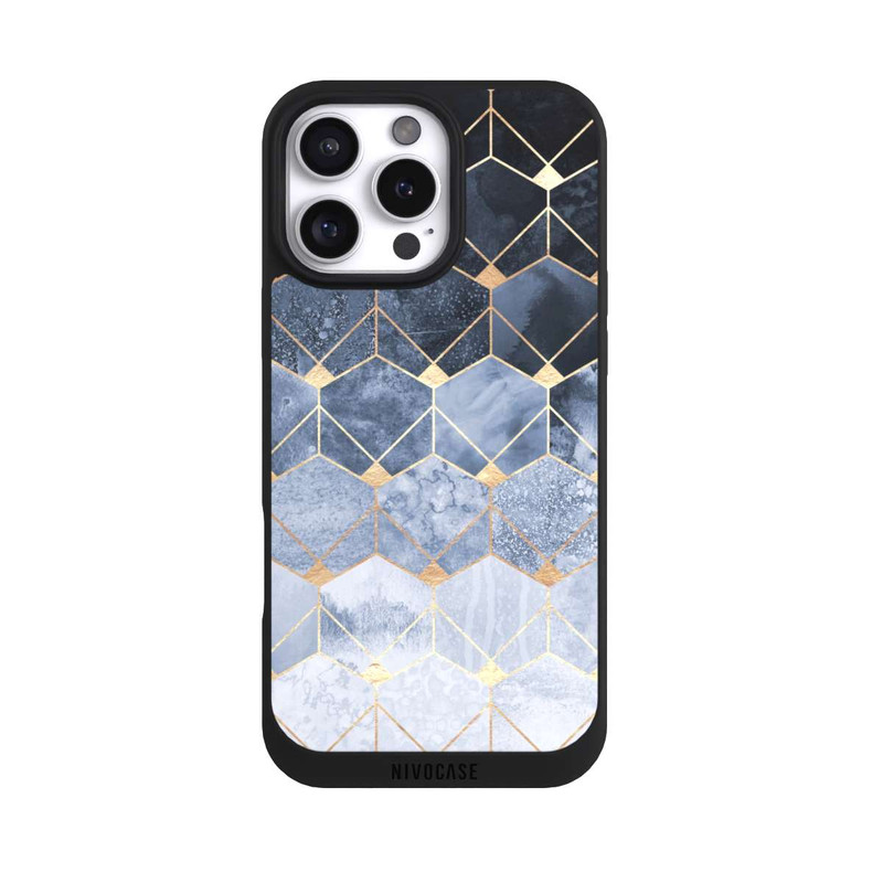 iPhone 16 Pro Max NIVOpure Blaue Sechsecke und Diamanten Golddruck