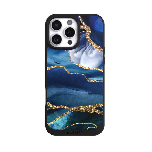 Apple iPhone 16 Pro Max NIVOpure  Blauer Marmor Gold Glitzer Look
