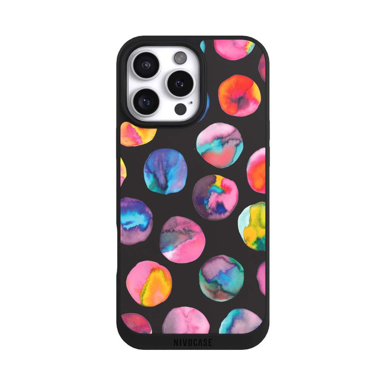 iPhone 16 Pro Max NIVOpure Bunte Tintenmurmeln Punkte Schwarz