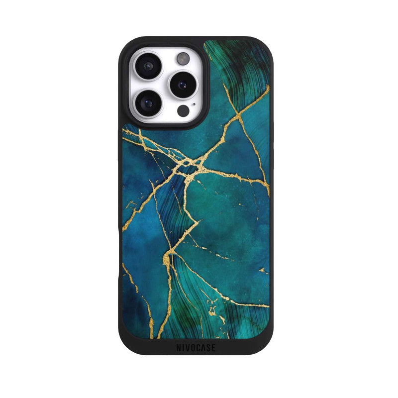 iPhone 16 Pro Max NIVOpure Look minéral glamour bleu or