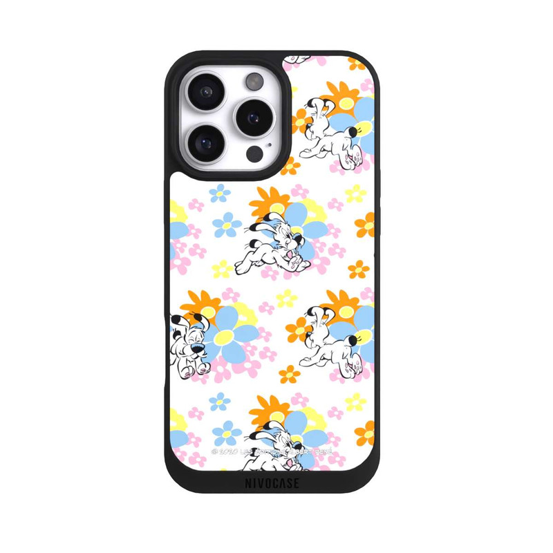 iPhone 16 Pro Max NIVOpure Idéfix sur fleurs colorées