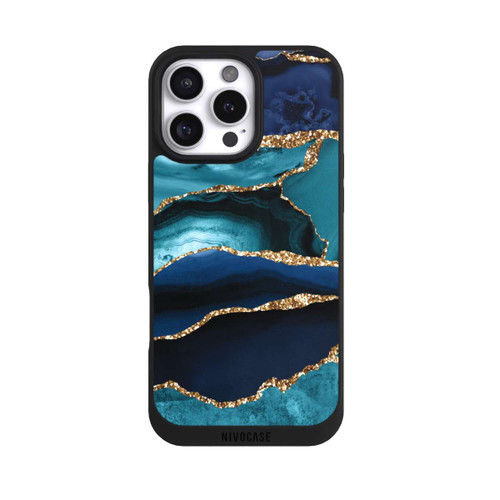 Apple iPhone 16 Pro Max NIVOpure Dark and Light Blue Marble Gold Glitter Look