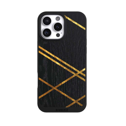 Apple iPhone 16 Pro Max NIVOpure Black Geometric Pattern Golden Stripes