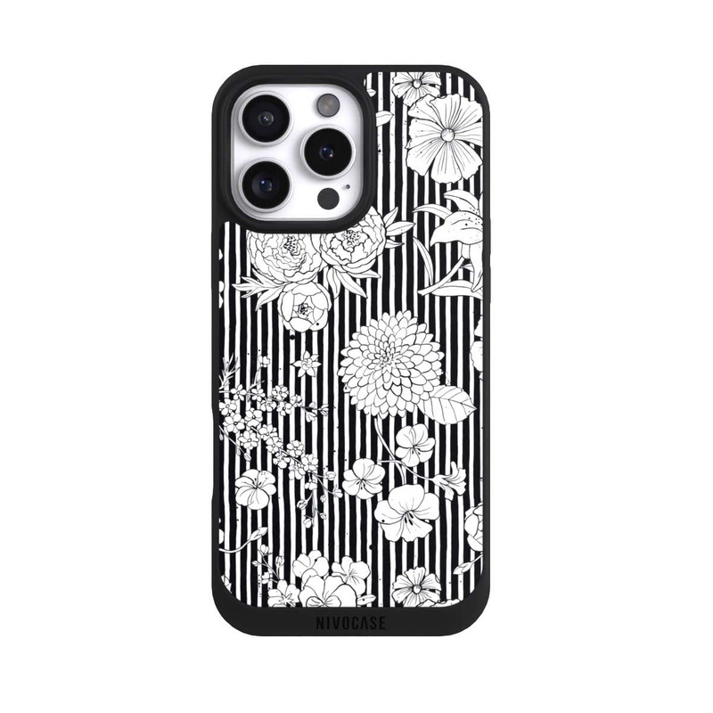 iPhone 16 Pro Max NIVOpure Blumen und Streifen Schwarz und Weiß