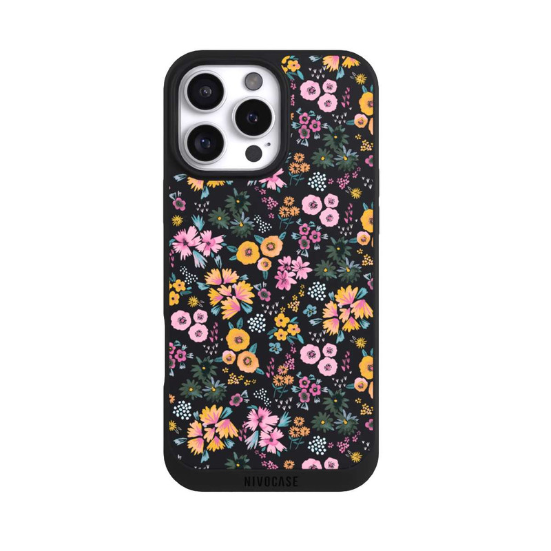 iPhone 16 Pro Max NIVOpure Kleine bunte Blumen Schwarz 2