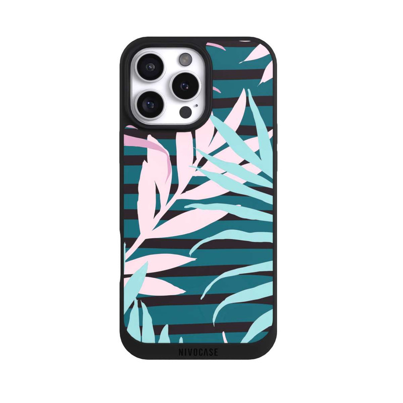 iPhone 16 Pro Max NIVOpure Pastell-Dschungelblätter rosa blaugrün