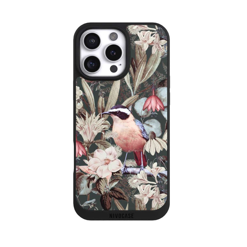 iPhone 16 Pro Max NIVOpure Oiseau orange à motif de fleurs vintage