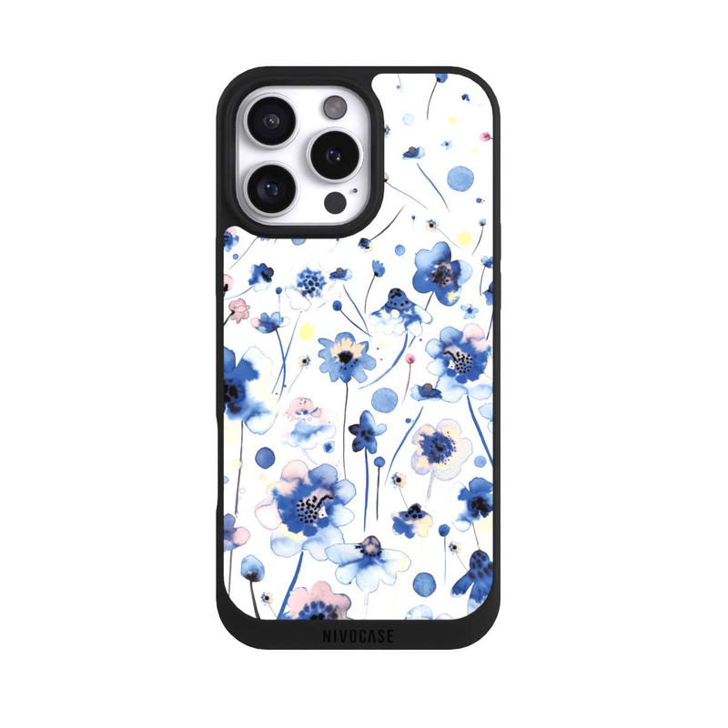 iPhone 16 Pro Max NIVOpure Fleurs bleues d’encre aquarelle