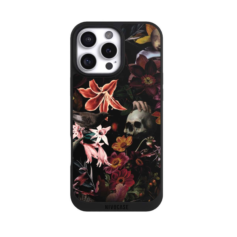 iPhone 16 Pro Max NIVOpure Crânes et fleurs sur fond sombre
