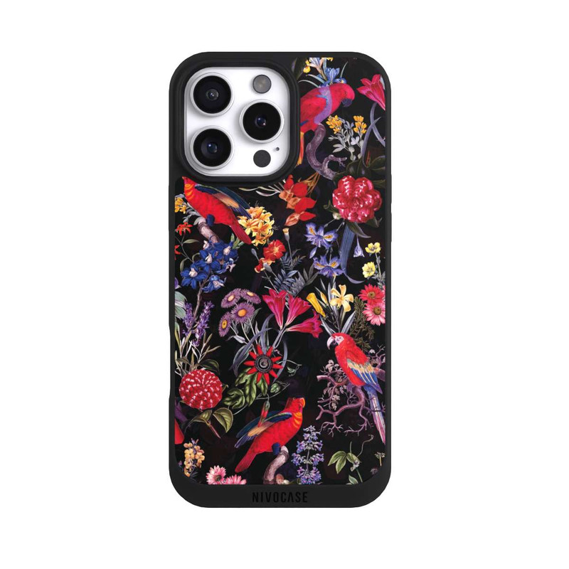 iPhone 16 Pro Max NIVOpure Dunkle Blumen und Papageien