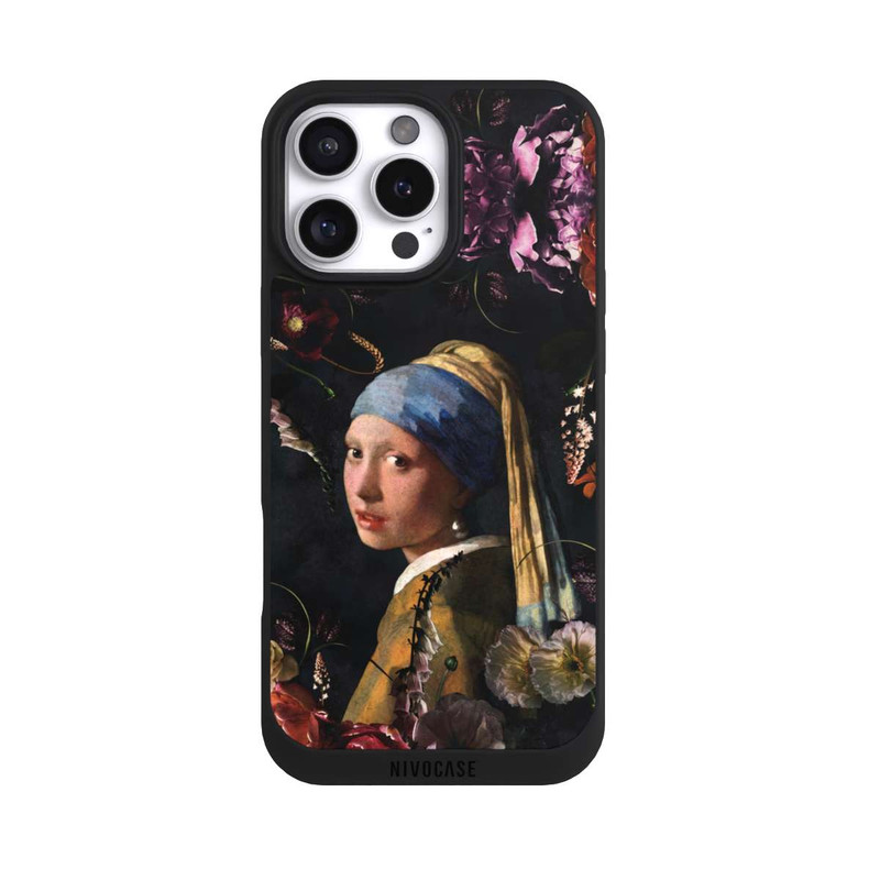 iPhone 16 Pro Max NIVOpure Mädchen mit Perlenohrringen und Rosen