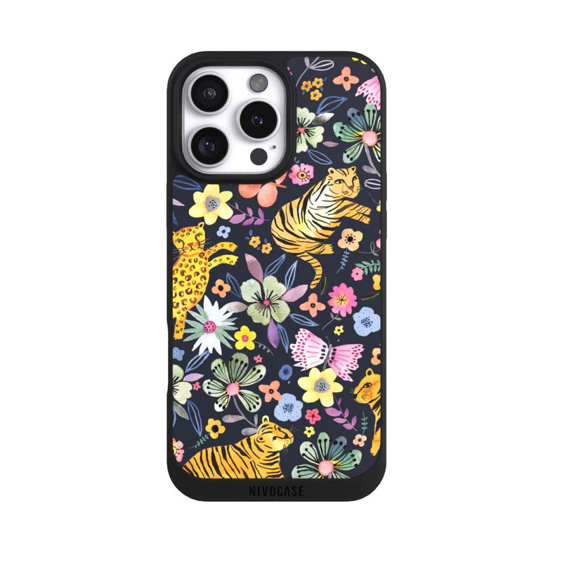 iPhone 16 Pro Max NIVOpure Frühlingsblumen mit Tiger schwarz