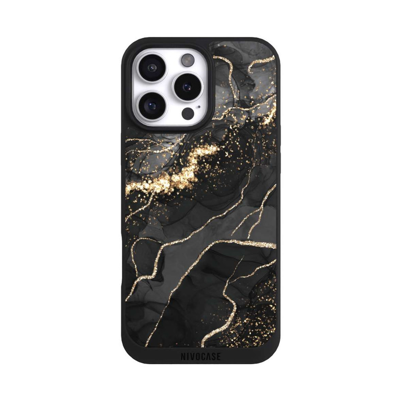 iPhone 16 Pro Max NIVOpure Dunkler Marmor Wirbel Goldoptik