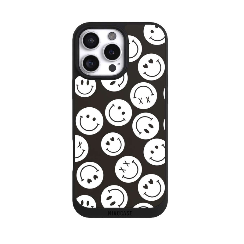 iPhone 16 Pro Max NIVOpure Smiles Emotes Pattern Black And White