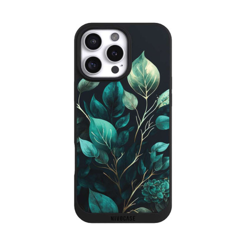 Apple iPhone 16 Pro Max NIVOpure Grüne Eukalyptus Blätter mit dunklem Hintergrund mit KI