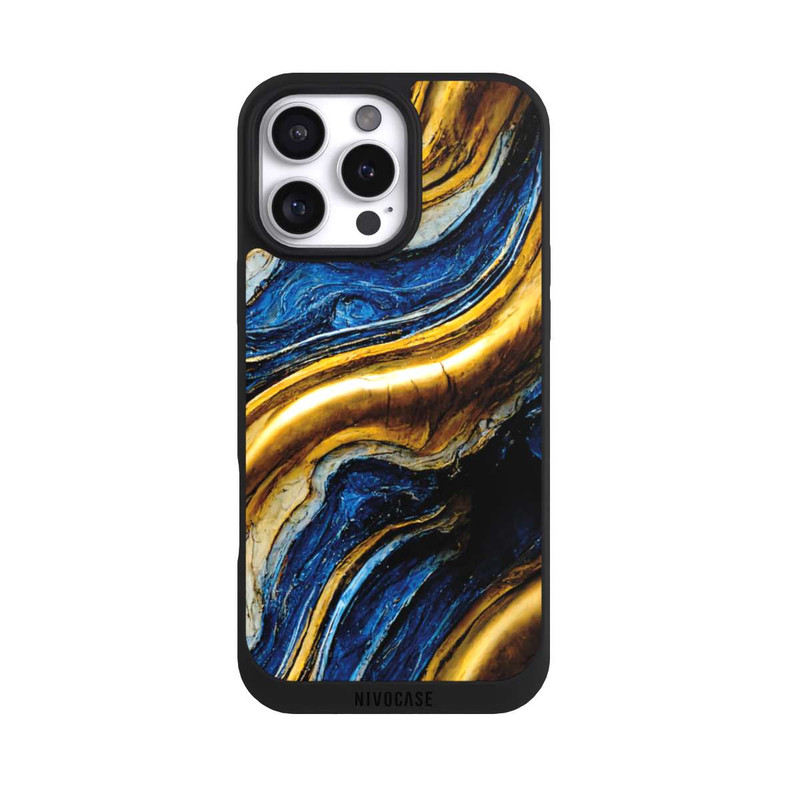 iPhone 16 Pro Max NIVOpure Struktur im Royalblau- und Gold-Look