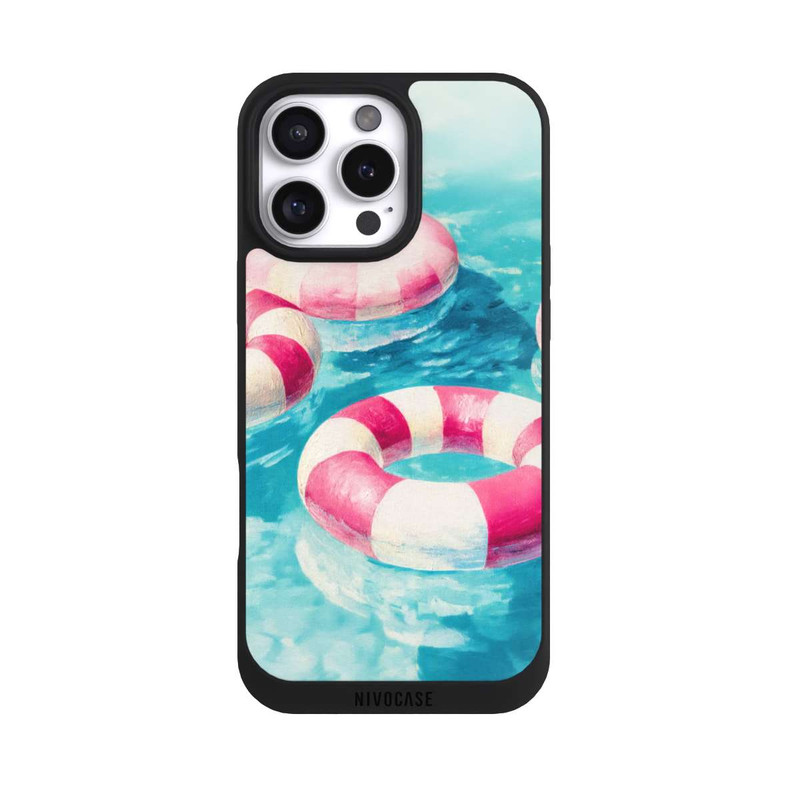 iPhone 16 Pro Max NIVOpure Gestreifte Schwimmringe im Pool