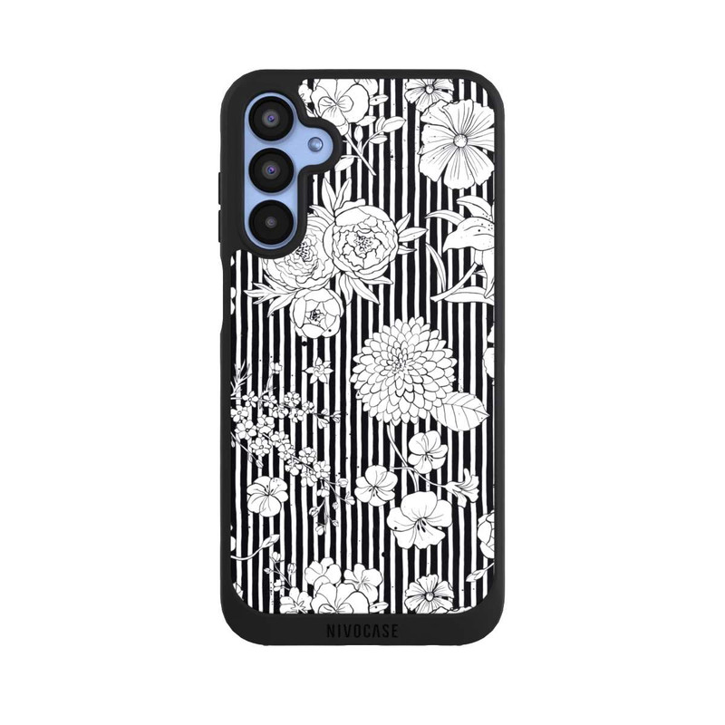 Galaxy A15 5G NIVOpure Fleurs et rayures noir et blanc