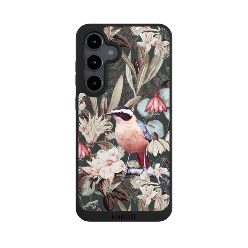Galaxy S24 FE NIVOpure Orangefarbener Vogel im Vintage Blumenmuster