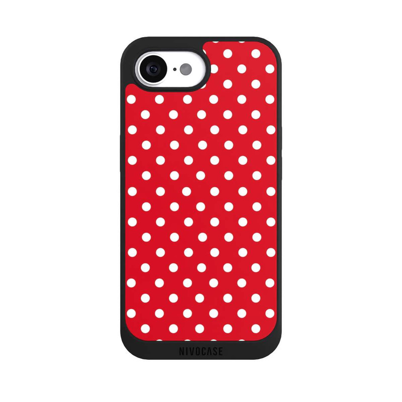 iPhone 16e NIVOpure Polka Dots Dunkelrot und Weiß